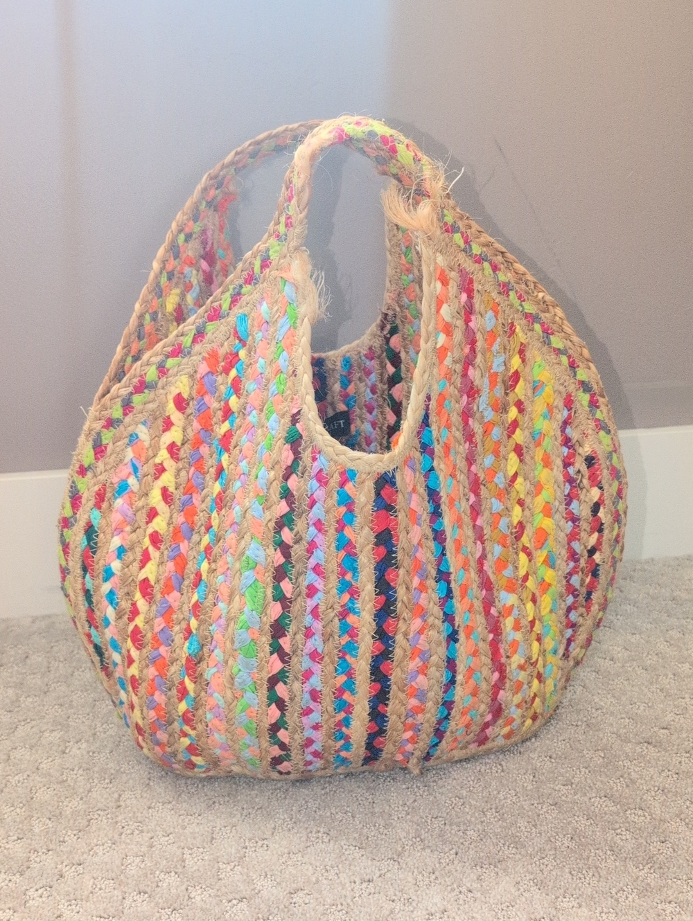 Antik Kraft Jute And Recycled Cloth Large Circular Tote Bag
